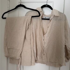 ZARA Cream-Striped Button Front Shirt
